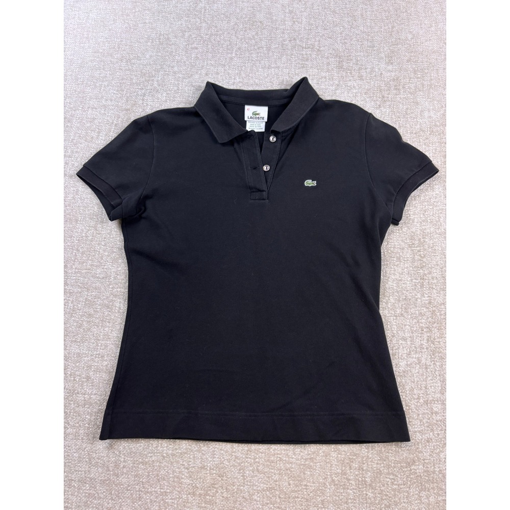 Lacoste Womens Black Stretch Pique Short Sleeve Polo Shirt Size 42 Fits Small